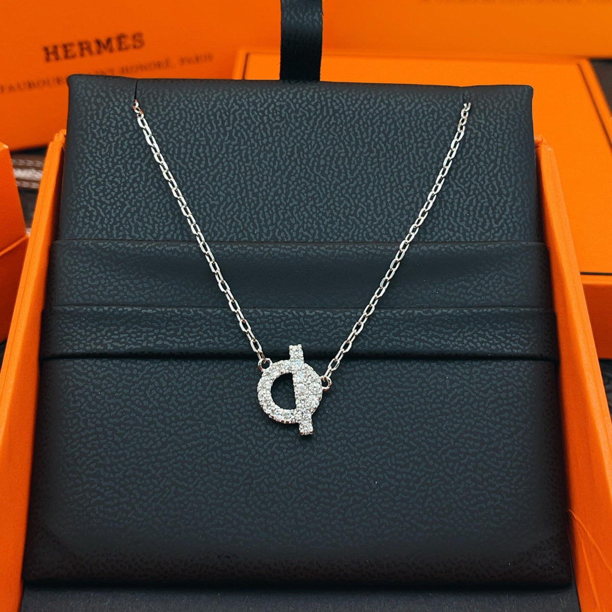 Pave Ring & Safety-Pin Pendant Necklace