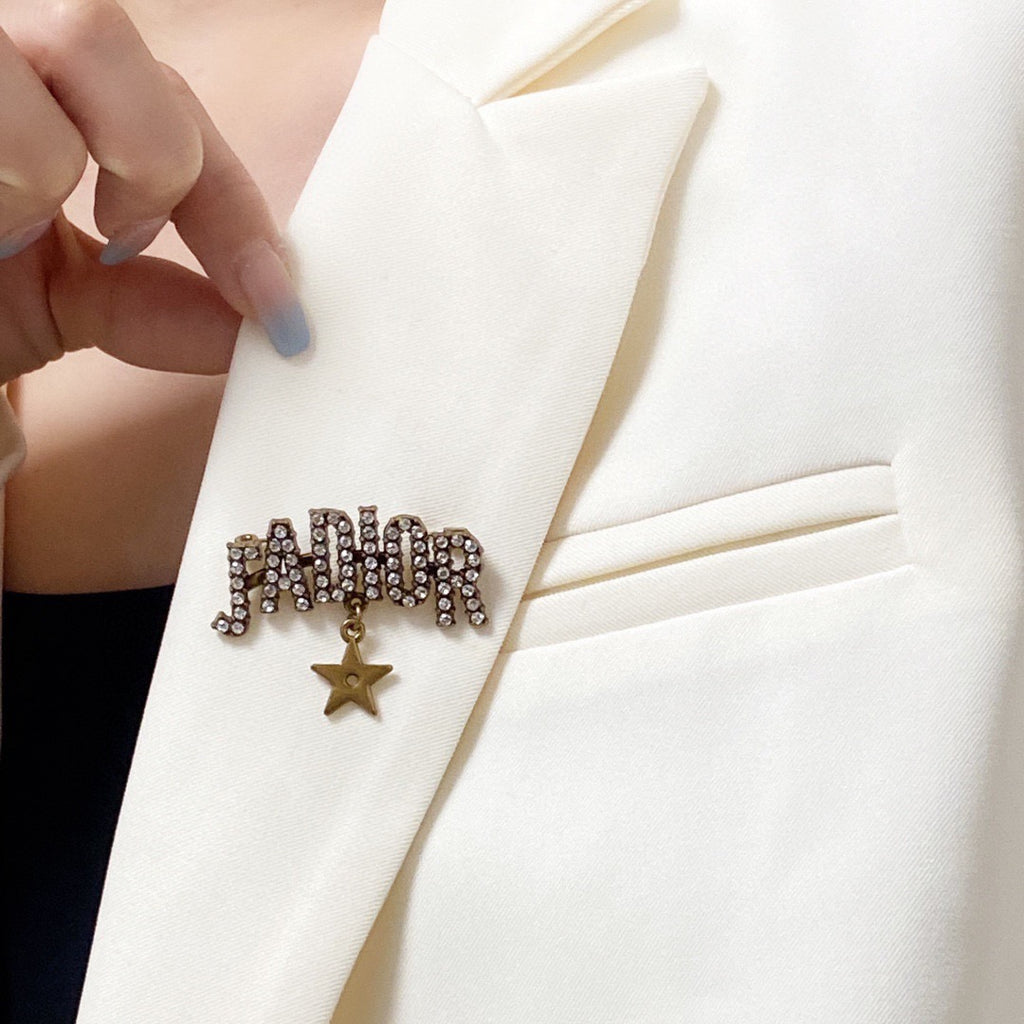 Lettered Stone-Set Brooch with Star Drop