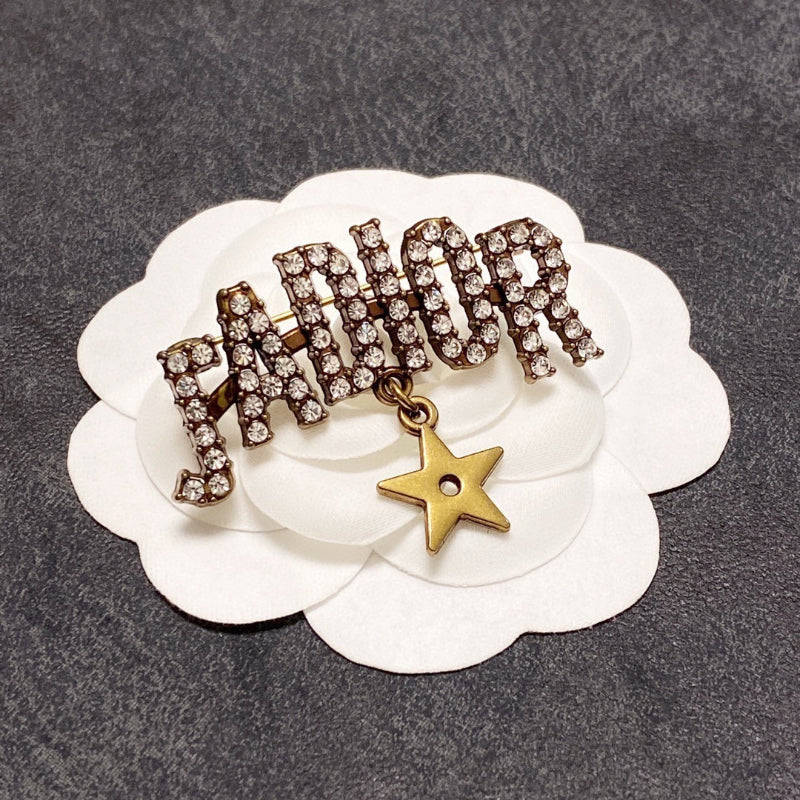 Lettered Stone-Set Brooch with Star Drop