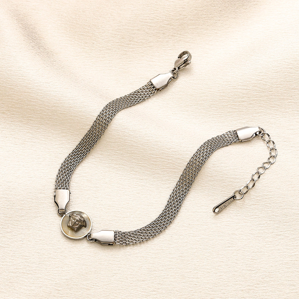304 Stainless Steel Round Medallion Mesh Chain Bracelet
