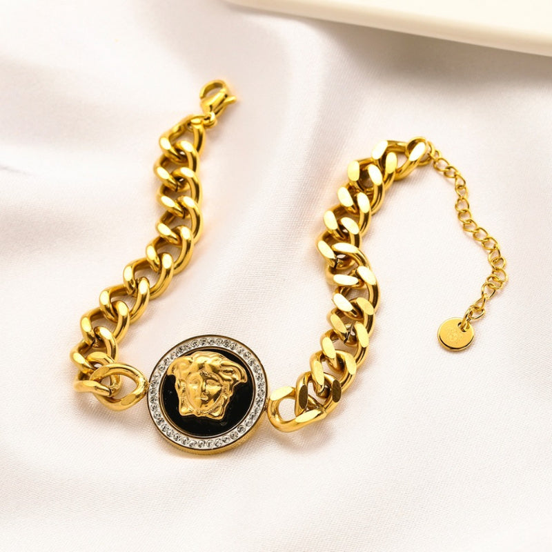 304 Stainless Steel Round Medallion Curb Chain Bracelet
