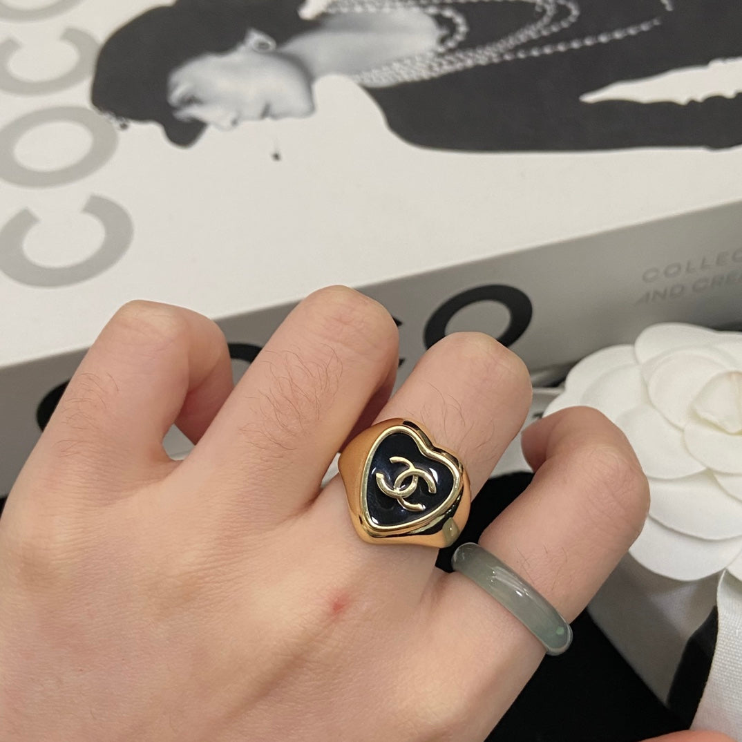 Black-Inlay Emblem Signet Ring