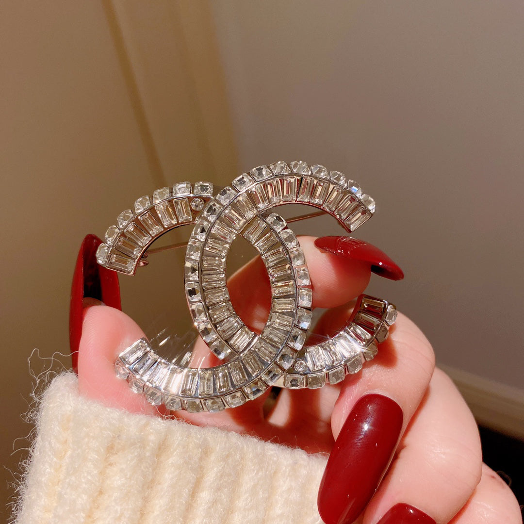 Rectangular Stone-Set Interlocking Emblem Brooch