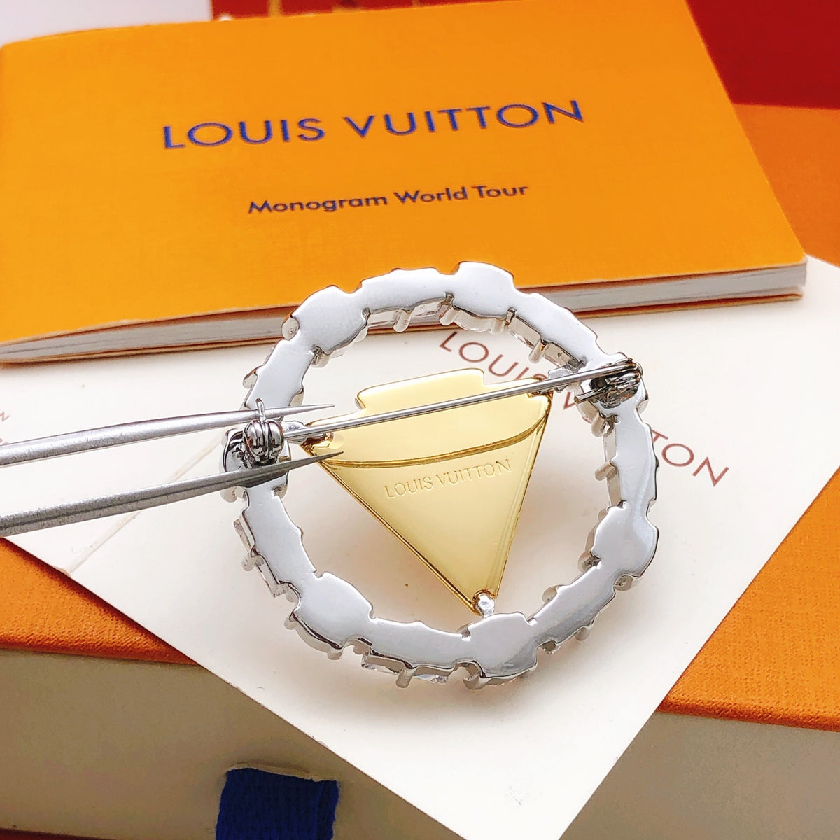 Round Stone Frame Letter Brooch