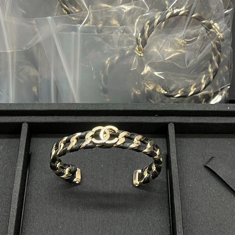 Two-Tone Chain-Link Interlocking-C Cuff Bracelet