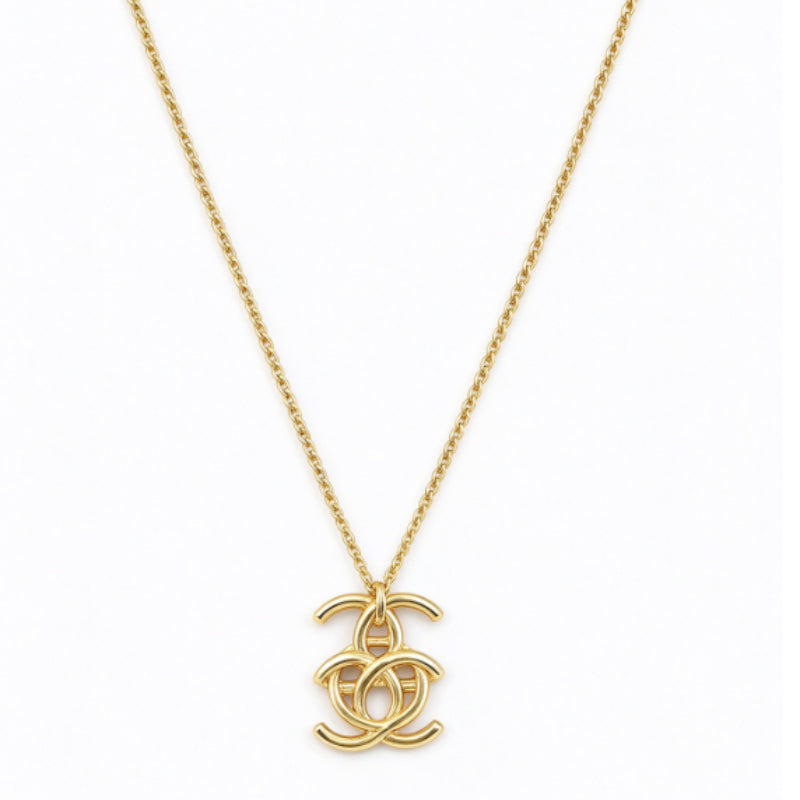 Gold Tone Large Smooth Hollow Interlocking Pendant Necklace