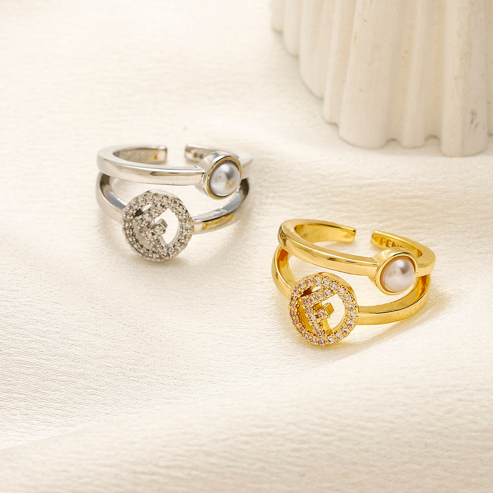 Open Double Round Motif Ring with Stone Accents