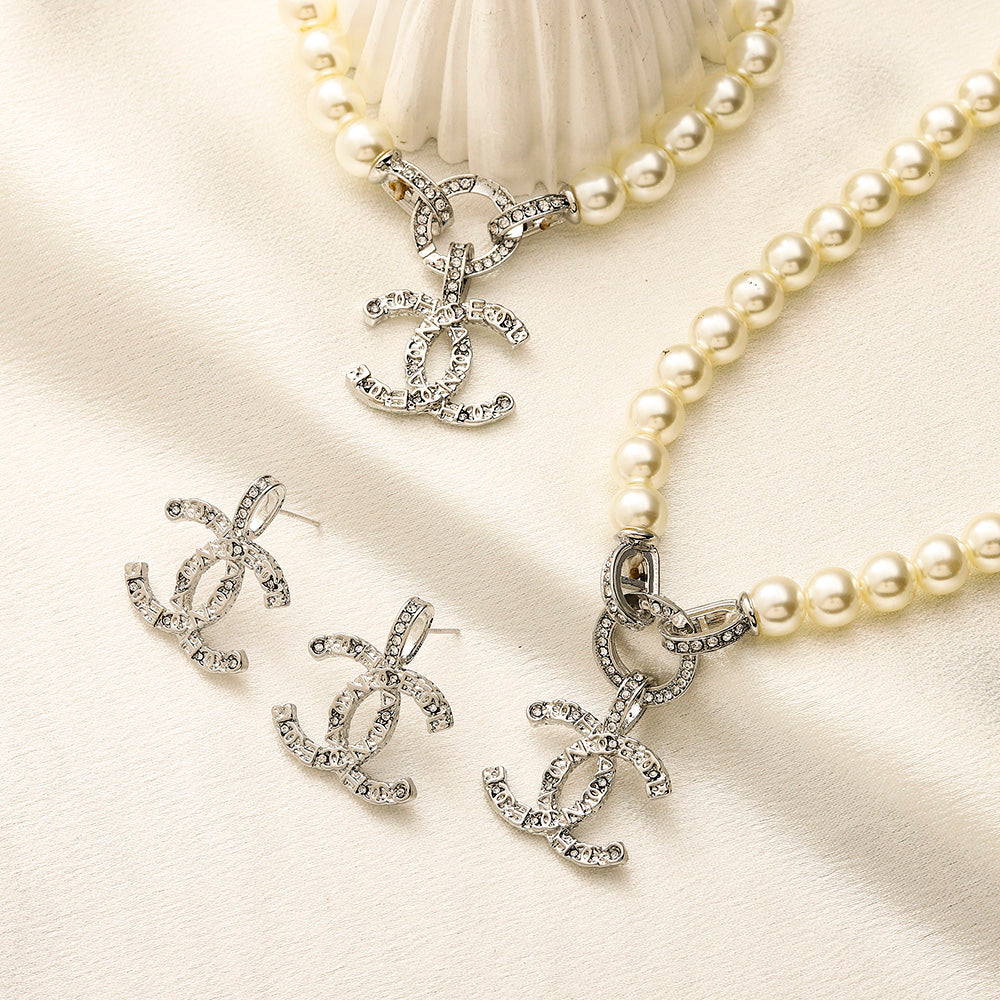 Alloy Pearl-Effect Interlocking-C Earrings, Bracelet & Necklace Collection