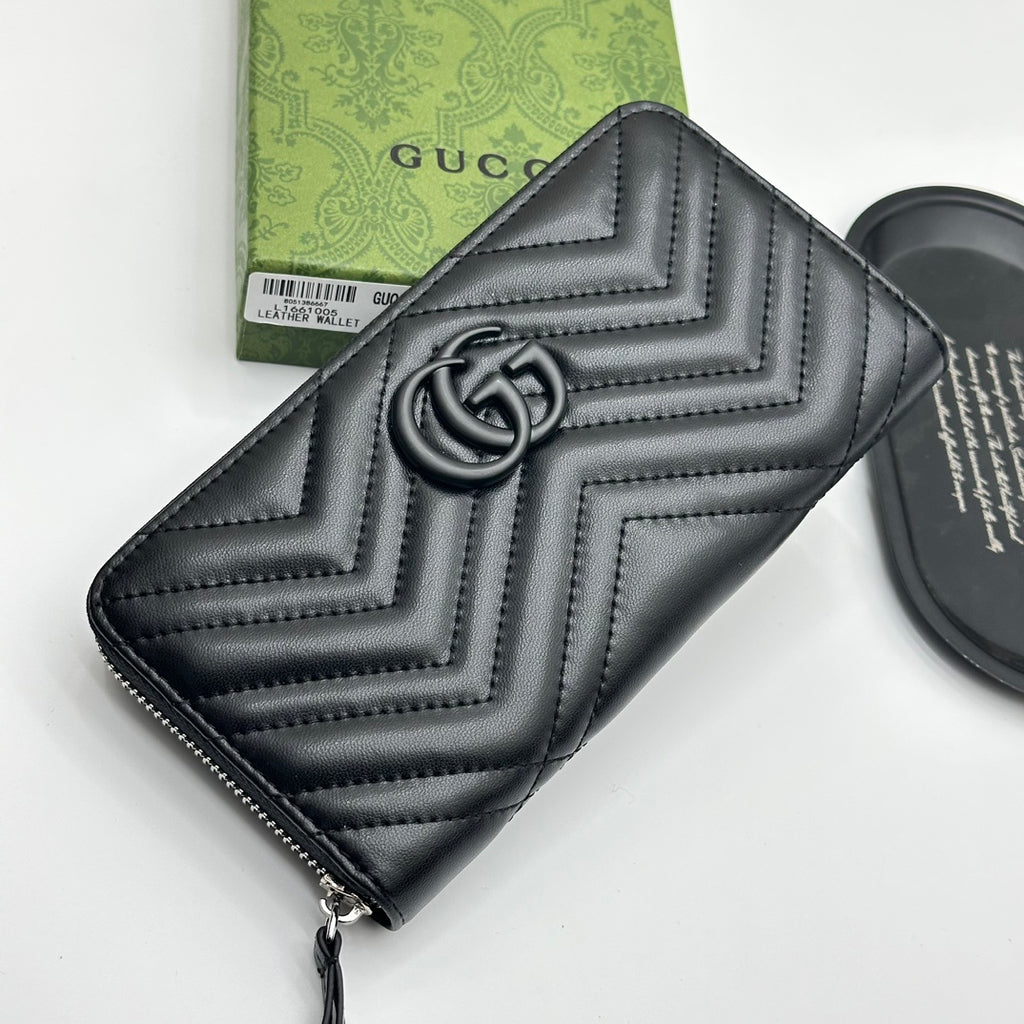 Chevron Quilted Long Zip Wallet 011