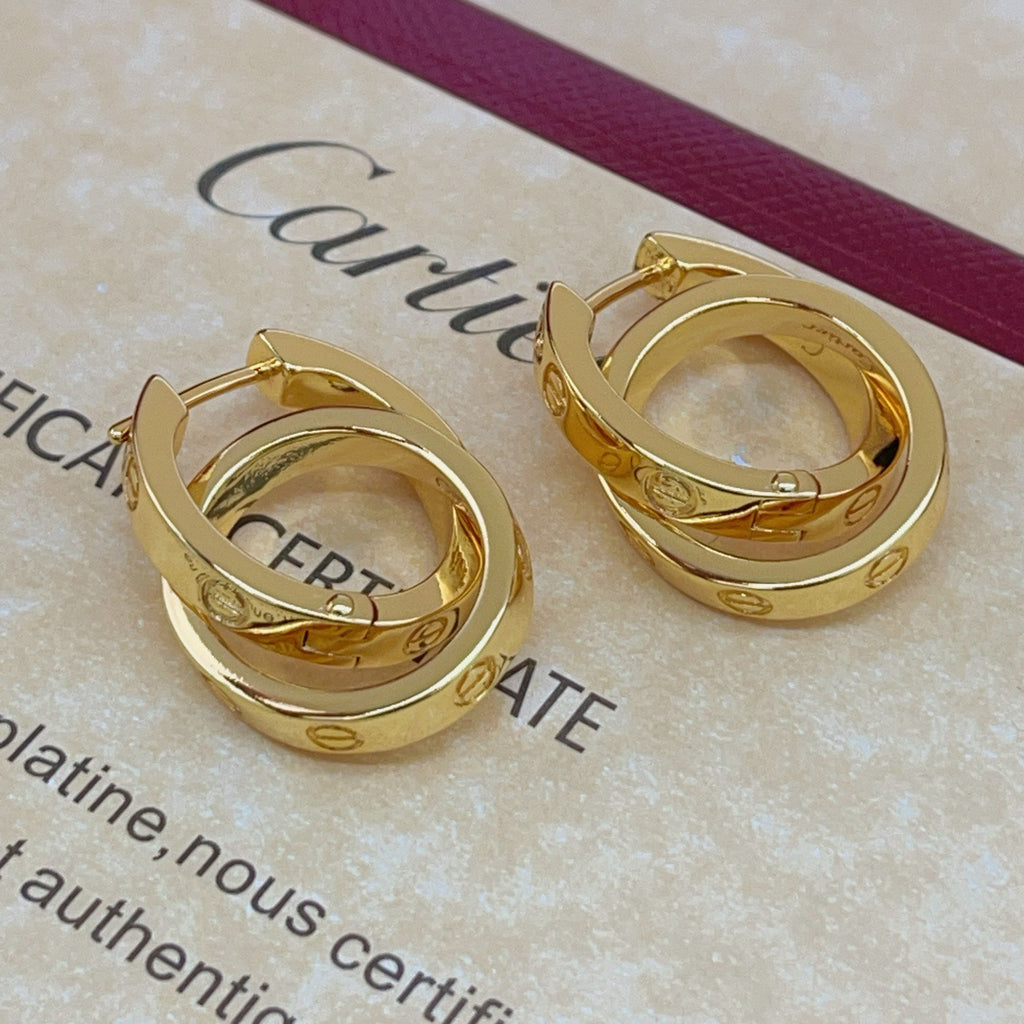 Brincos Pendentes de Anel Duplo com Detalhe em Parafuso
