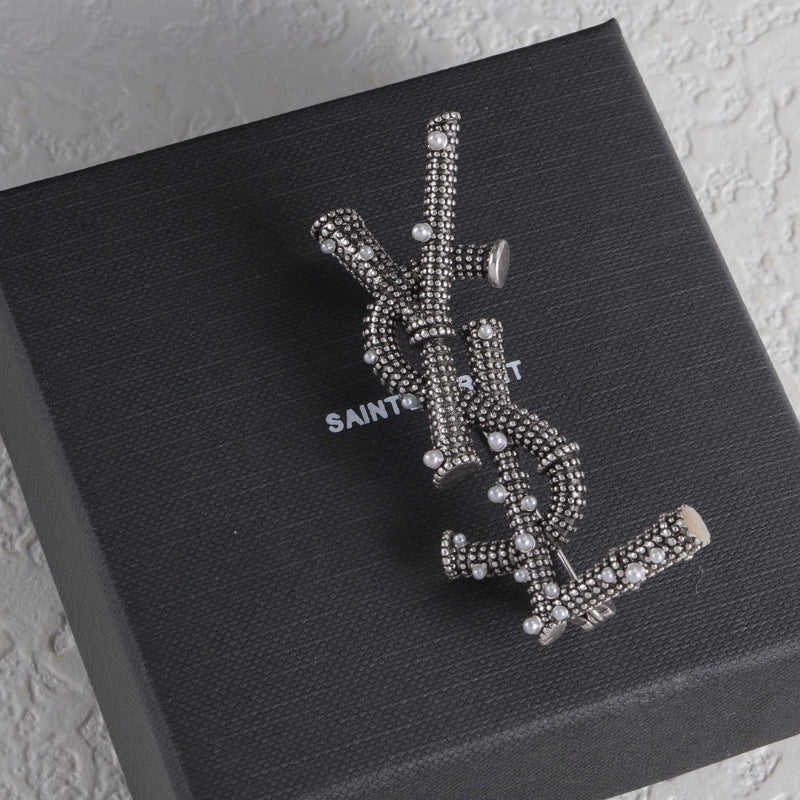 Dark Pave Letter Emblem Brooch