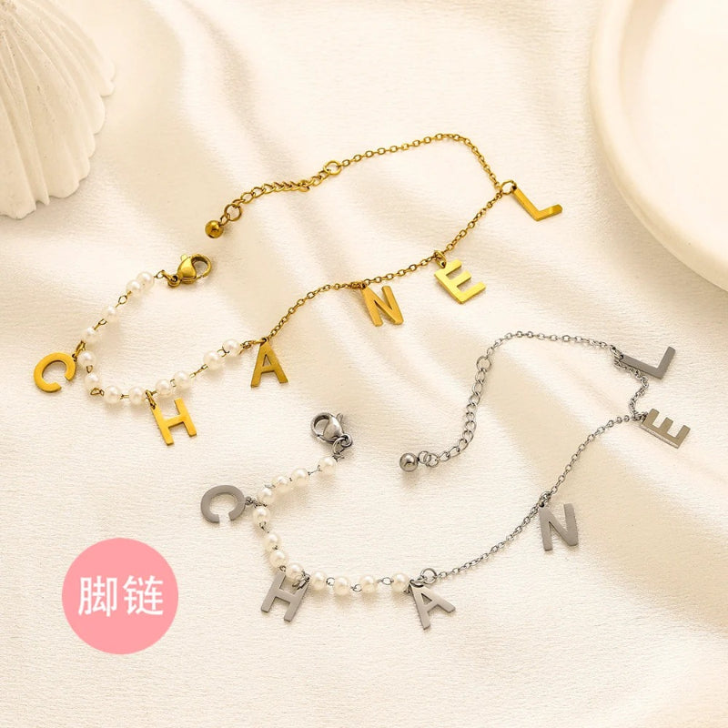 304 Stainless Steel Spaced Letter Charm Anklet