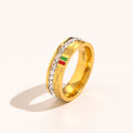 304 Stainless Steel Web Stripe Band Ring with Stone Accents