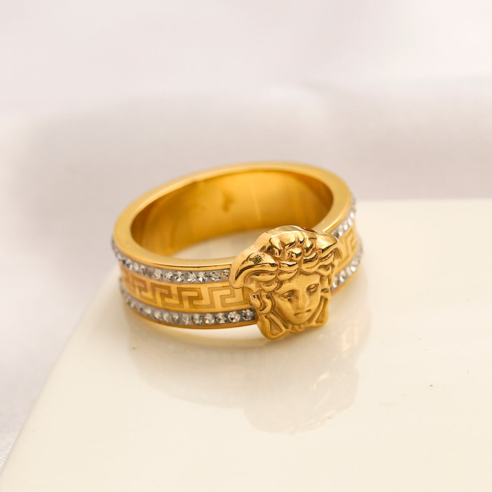 Medusa Motif Band Ring with Stone Accents