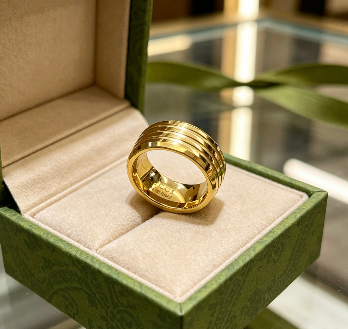 Triple-Groove Lettered Band Ring