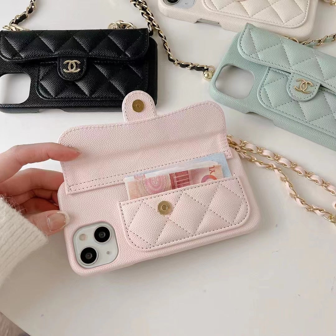 Quilted Phone Case with Beaded Chain Strap