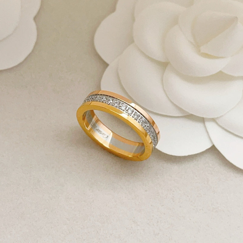 Gold-Tone Band Ring with Inset Pave Row