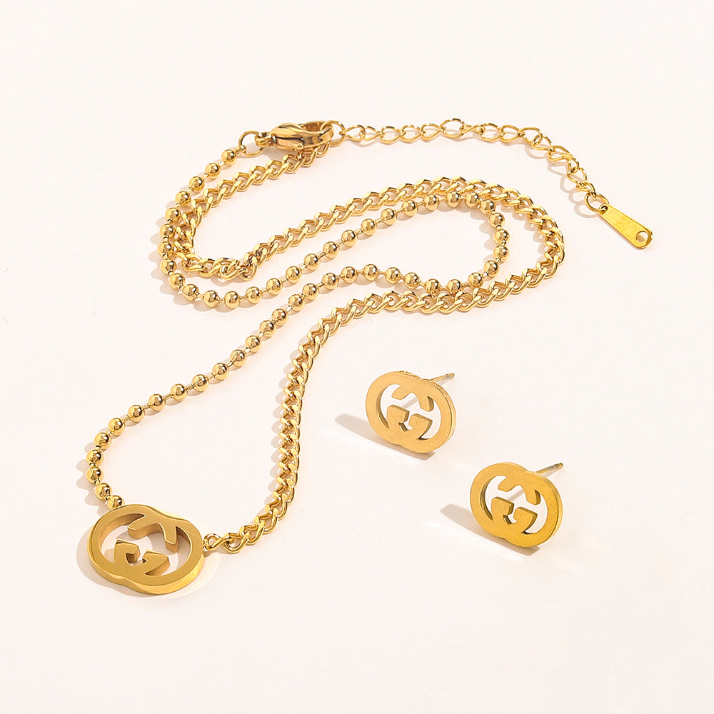 304 Stainless Steel Polished Double-G Earrings & Necklace Collection