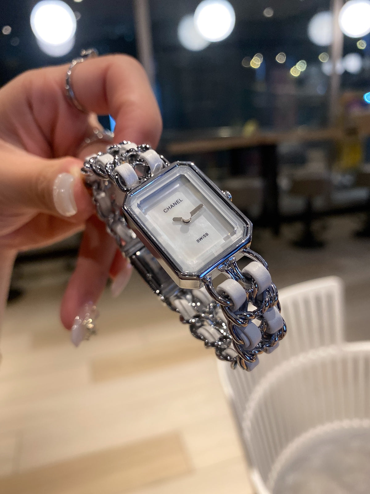 Rectangular Quartz Watch with Sparkling Chain Bracelet 003