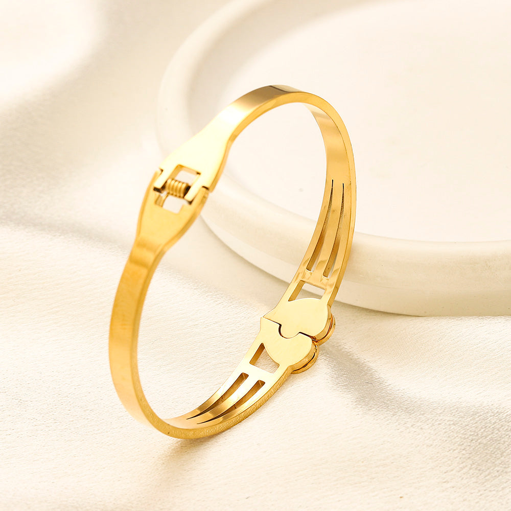 304 Stainless Steel Turquoise Band Heart Bangle Bracelet