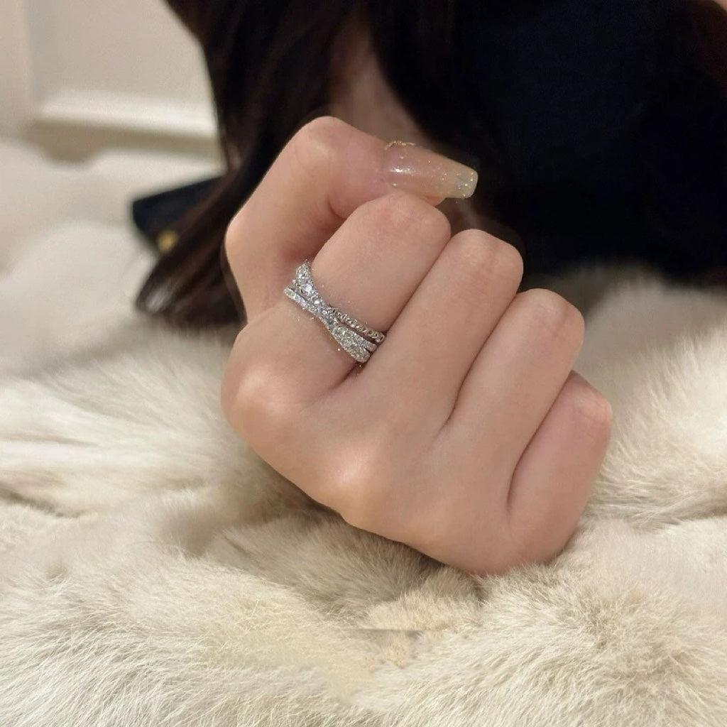 Silver-Tone Layered Pave Band Ring