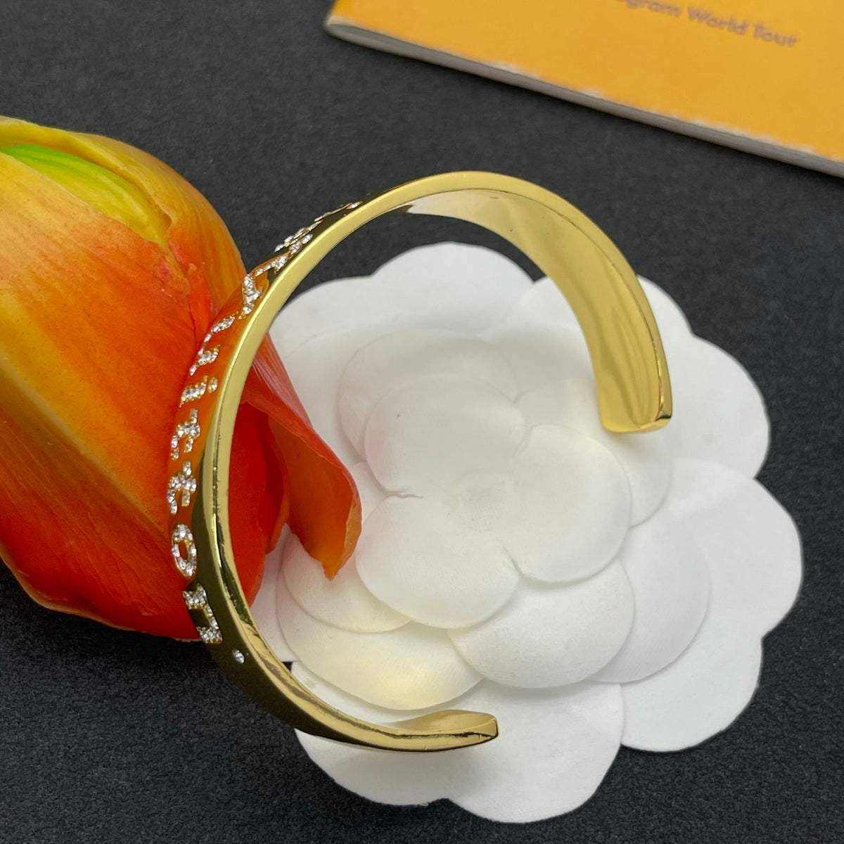Pave Floral Monogram Open Cuff Bracelet