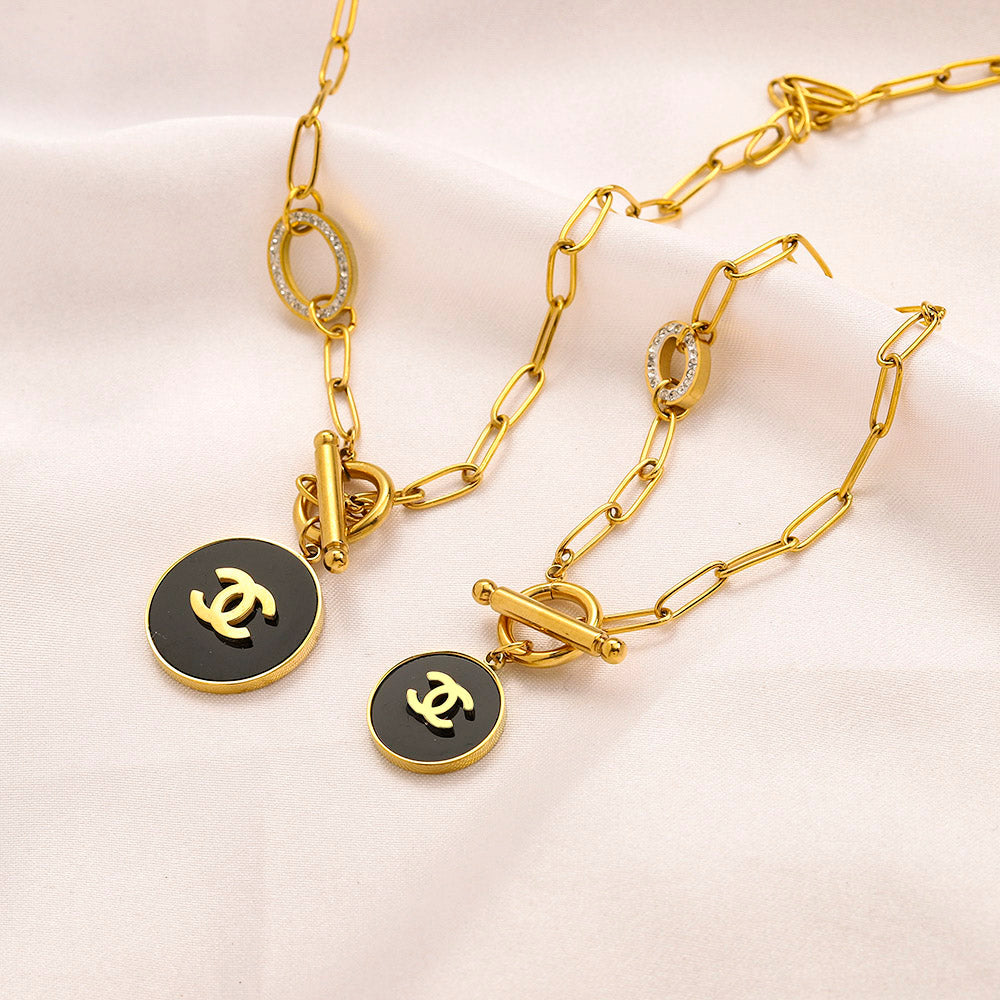 304 Stainless Steel Round Pendant Paperclip Bracelet & Necklace - Individual or Set