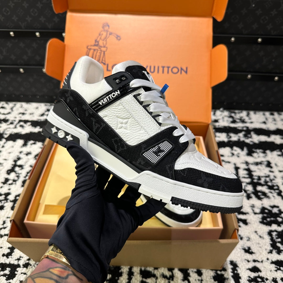 Black and White Monogram Low-Top Sneakers