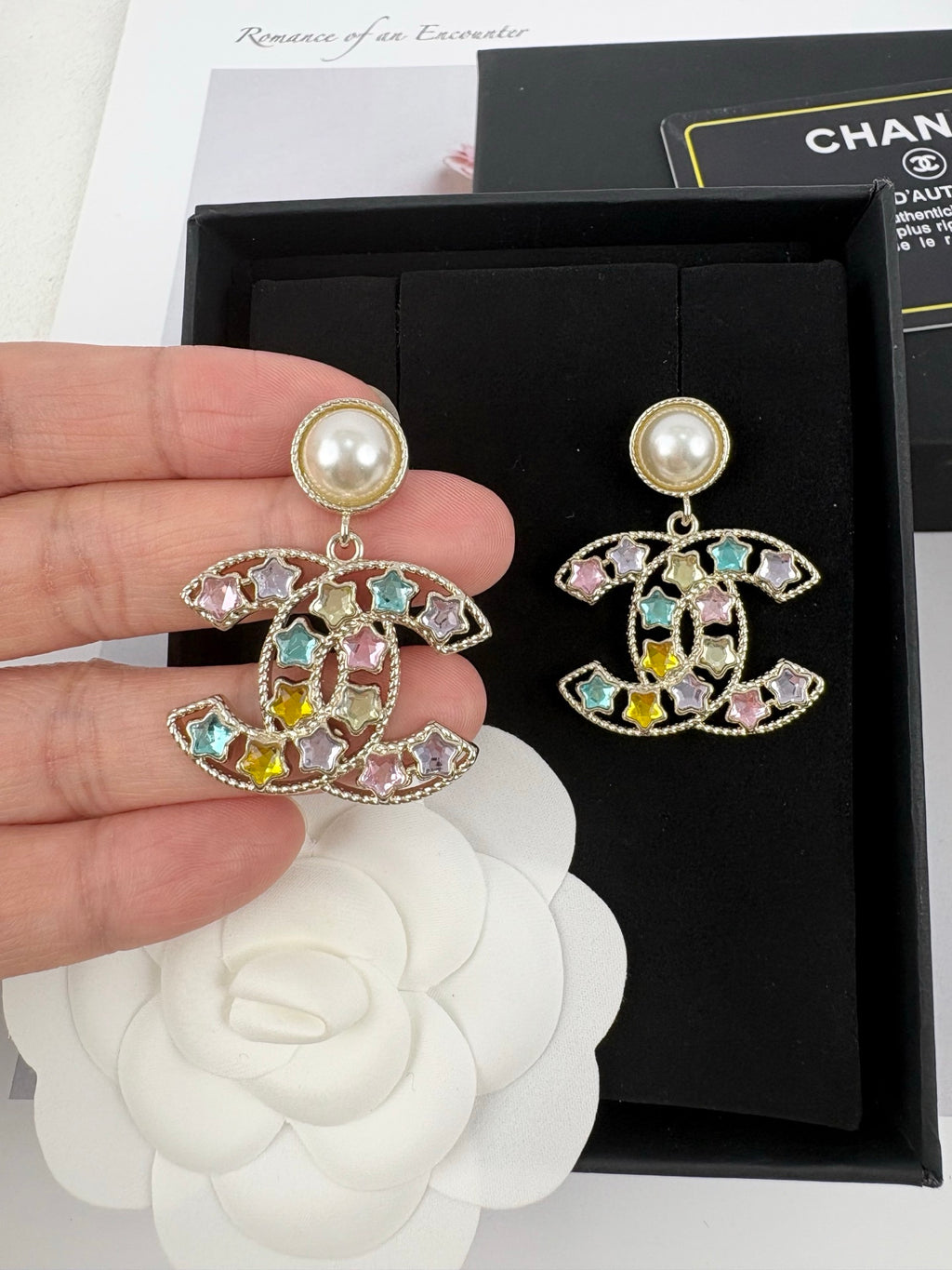 Pearl-Effect & Multicolor Stone Drop Earrings