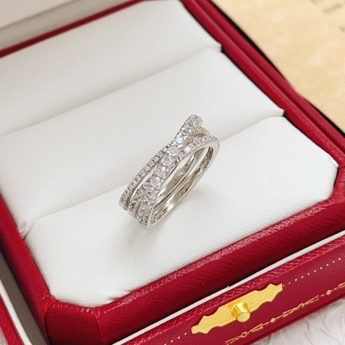 Silver-Tone Layered Pave Band Ring
