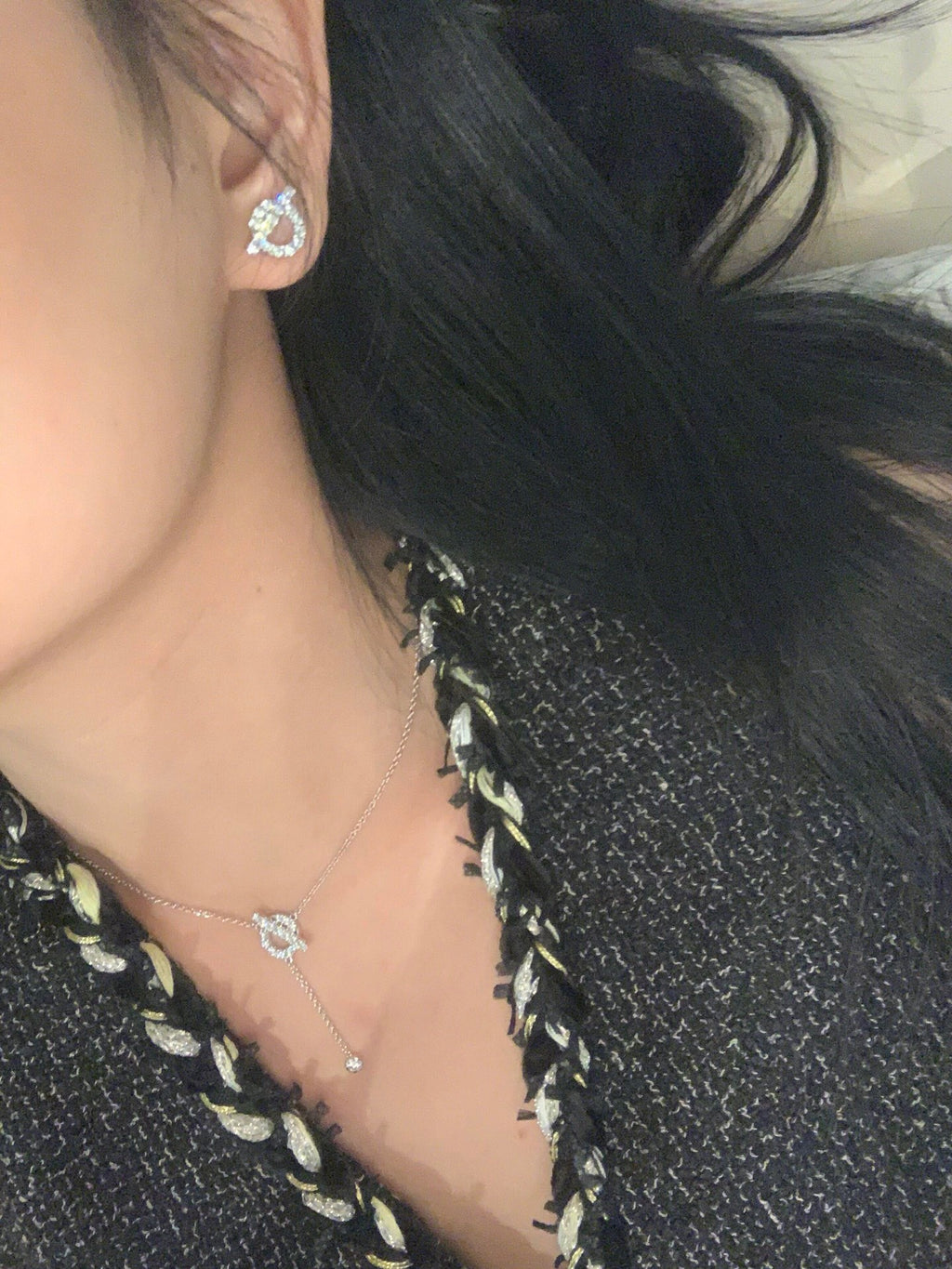 Pave Ring & Safety-Pin Pendant Necklace