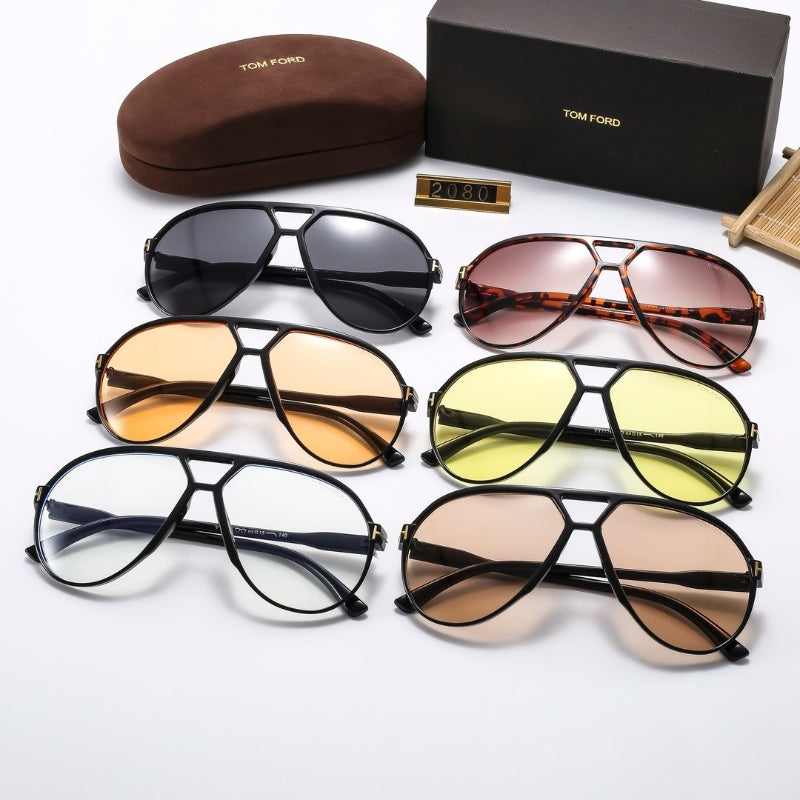 Bold Double-Bridge Aviator Sunglasses