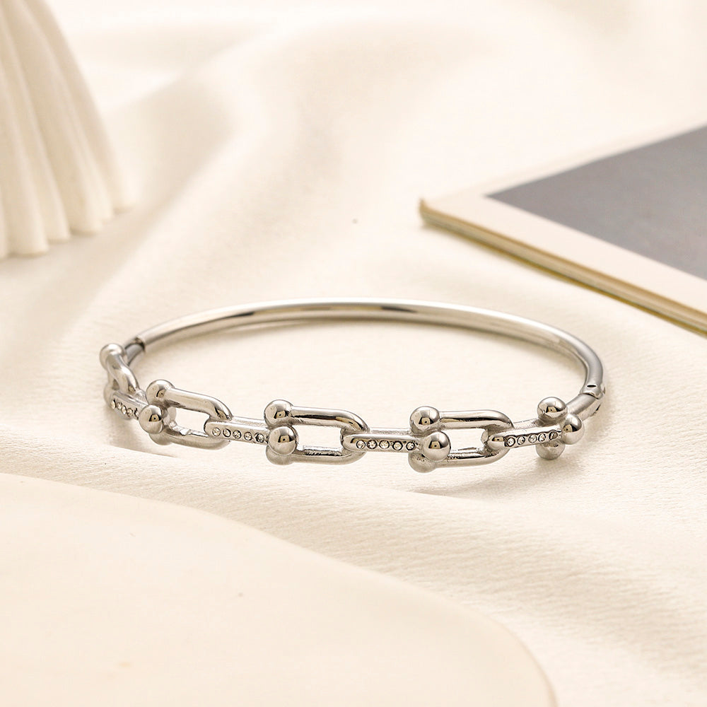 Bracelete de meio aro com corrente de elos mistos em aço inoxidável 304