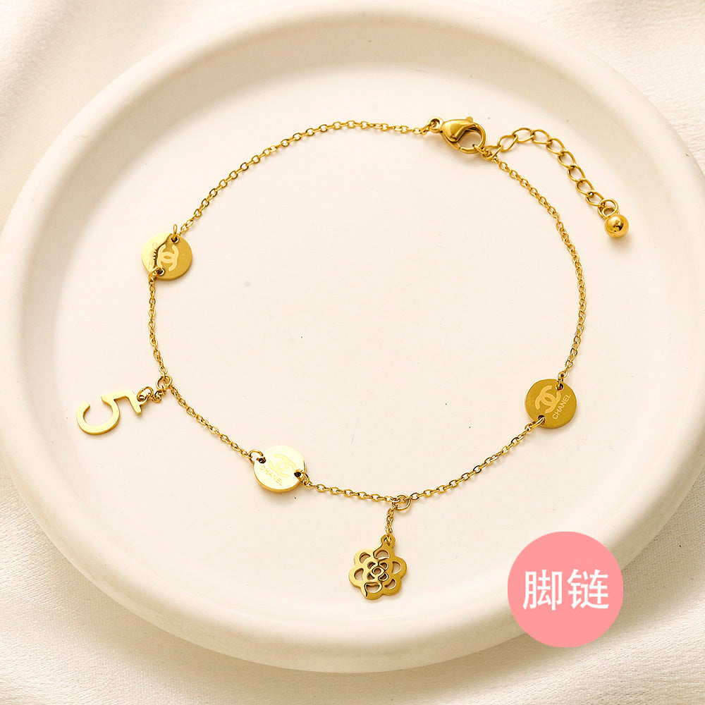 304 Stainless Steel Round Medallion Station Anklet