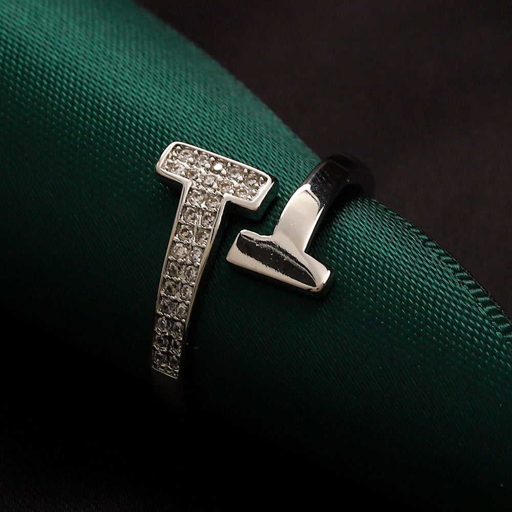 Open T-Bar Ring with Stone Accents