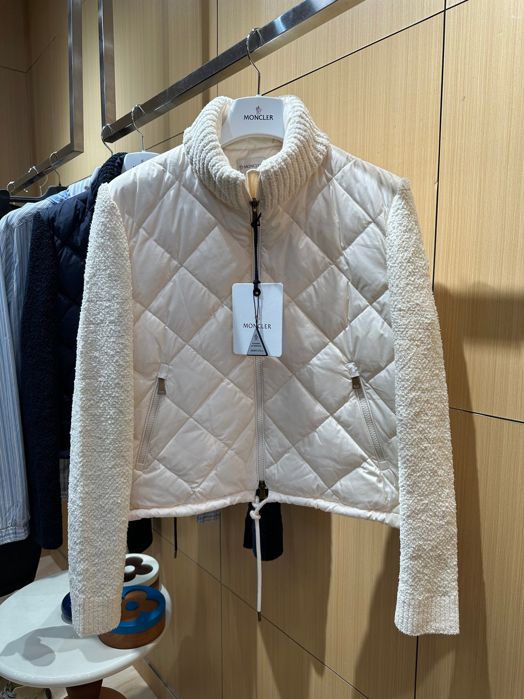 Women's Knit-Collar Quilted Down Jacket - Cream