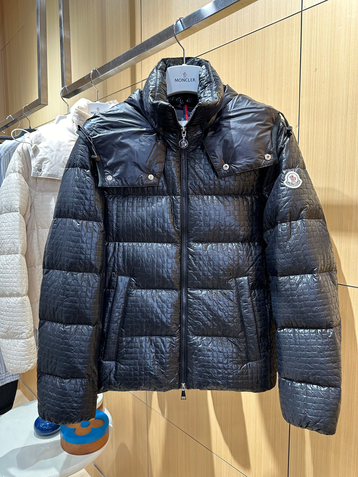 Women's Quilted Down Jacket with Detachable Hood - Black