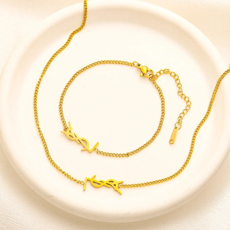304 Stainless Steel Sideways Monogram Earrings, Bracelet & Necklace Collection