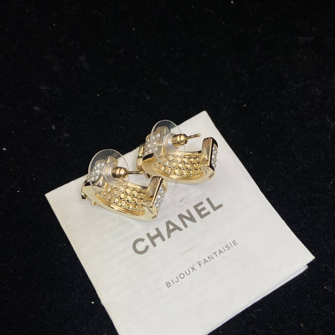 Pearl-Effect Pave Band Hoop Earrings
