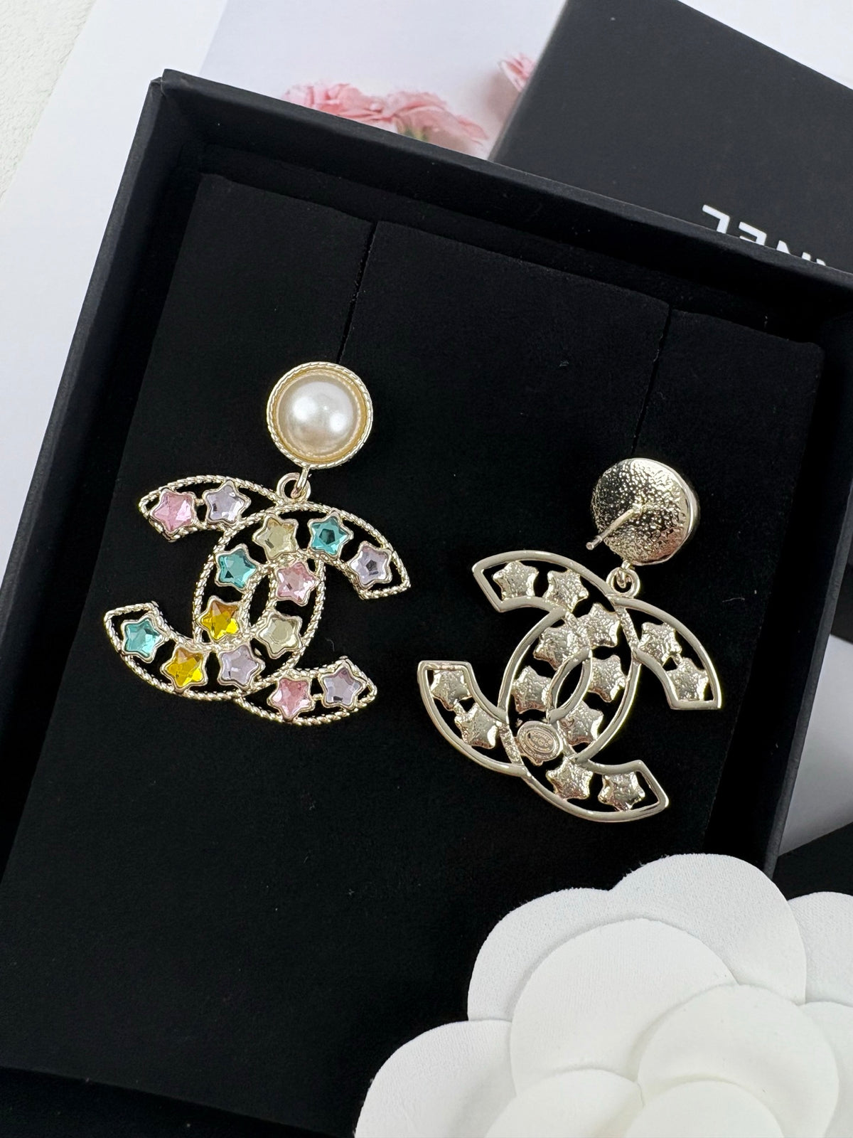 Pearl-Effect & Multicolor Stone Drop Earrings