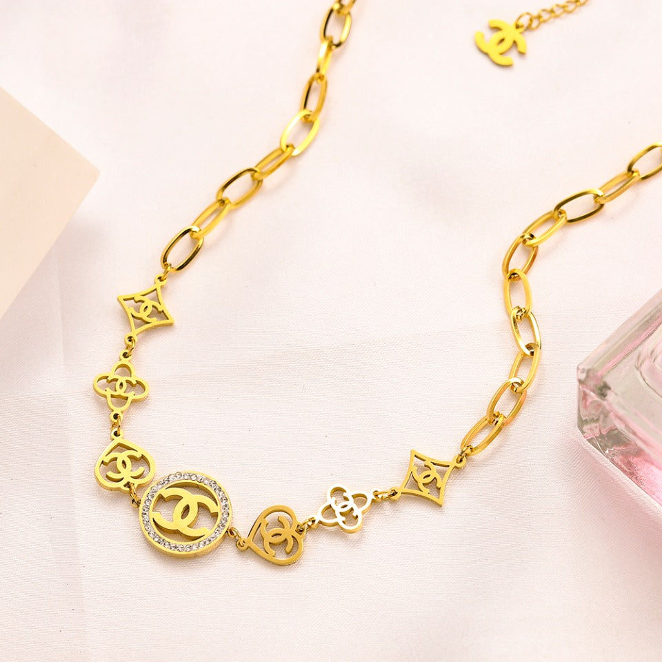304 Stainless Steel Mixed-Link Monogram Bracelet & Necklace - Individual or Set