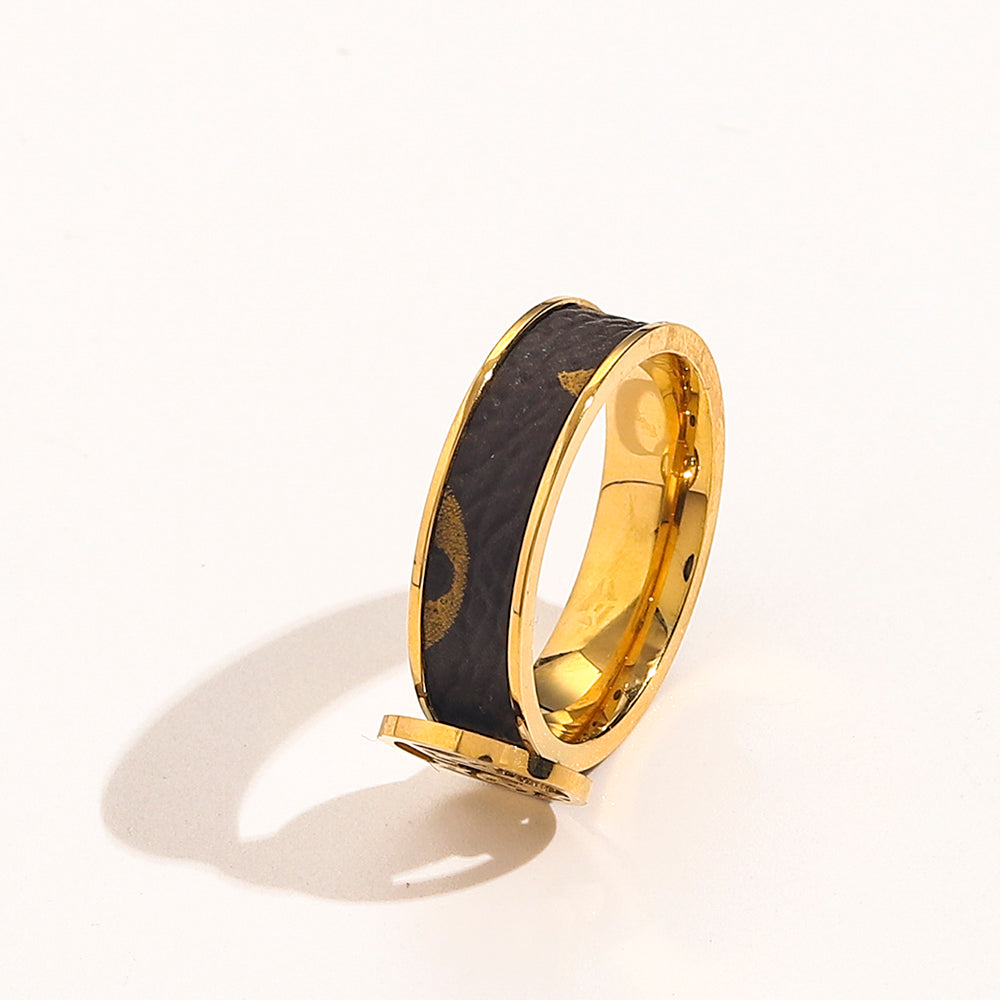 304 Stainless Steel Round Emblem Ring with Black Inlay