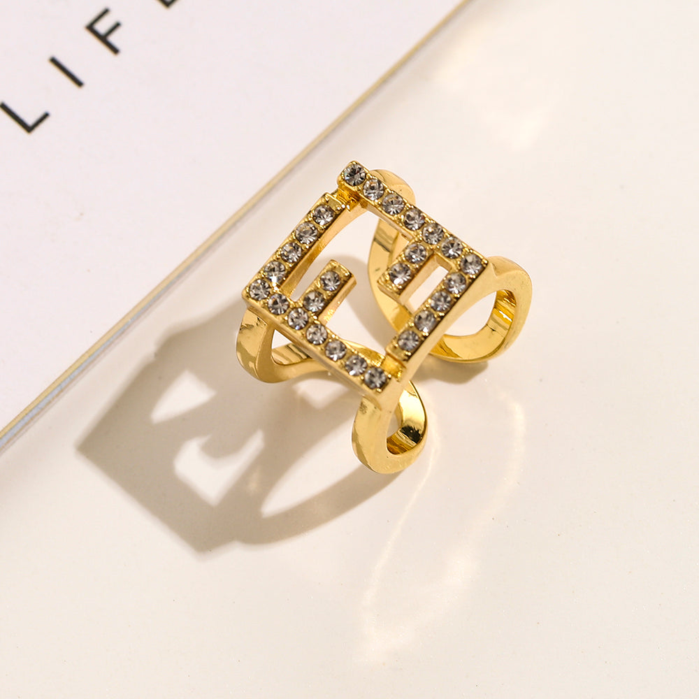 Open Square Frame Ring with Stone Accents