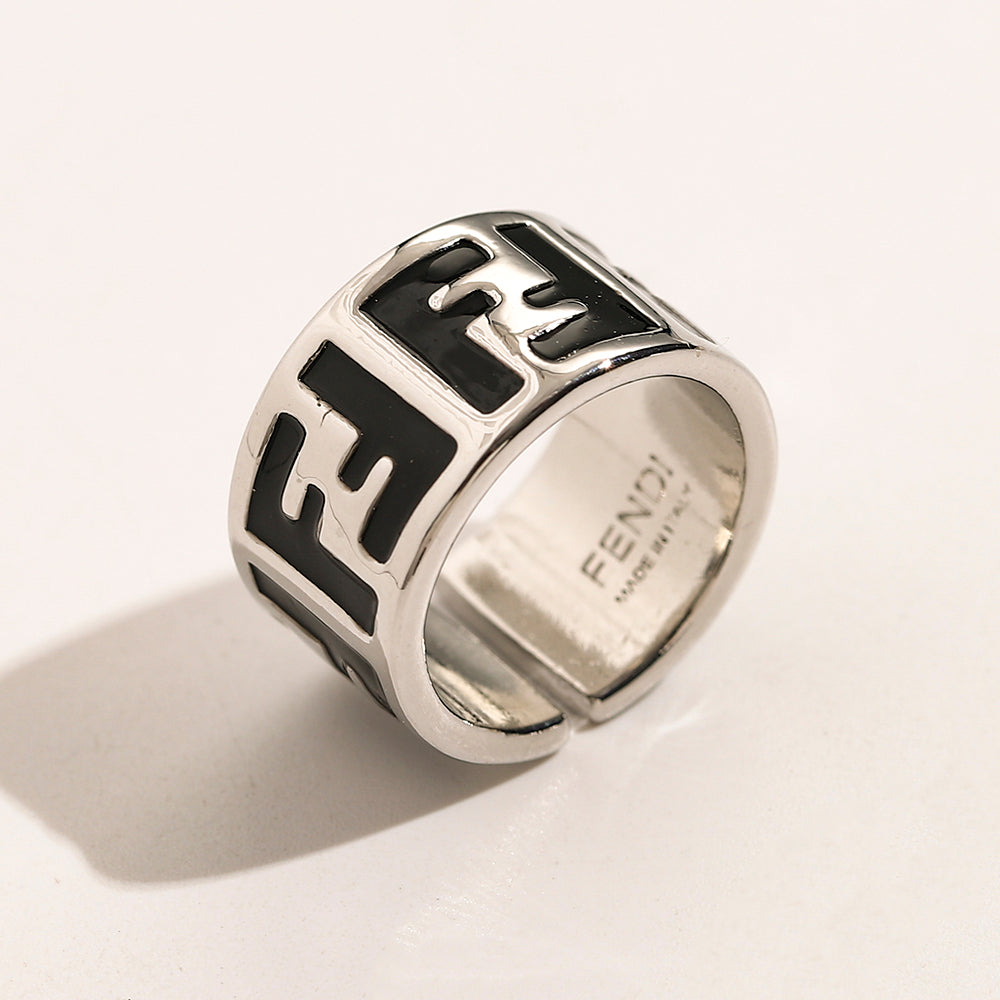 Black Inlay Geometric Letter Band Ring