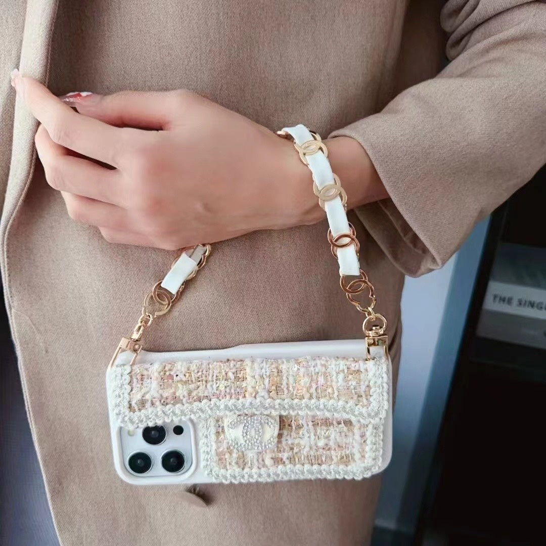 Textured Phone Case with Chain Hand Strap