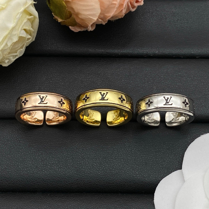 Openwork Monogram Wide Band Ring