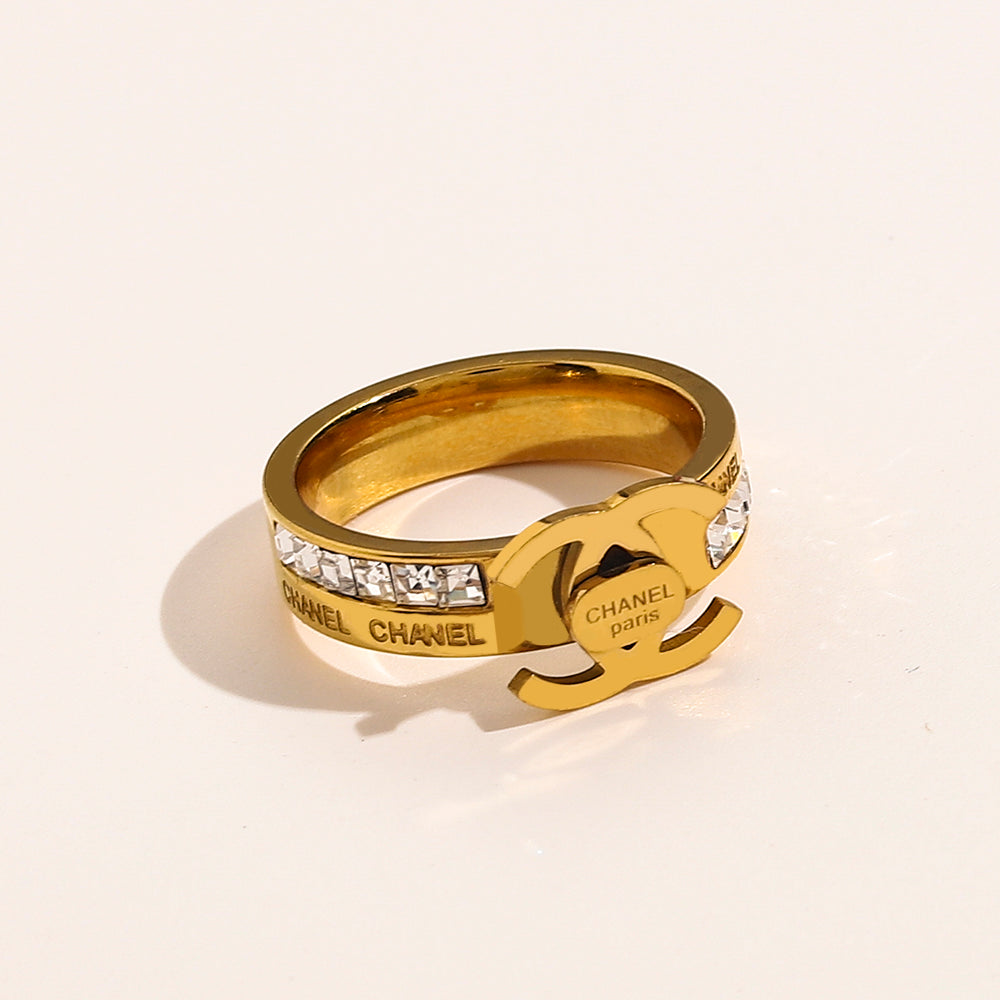 304 Stainless Steel Slim Pave Emblem Ring
