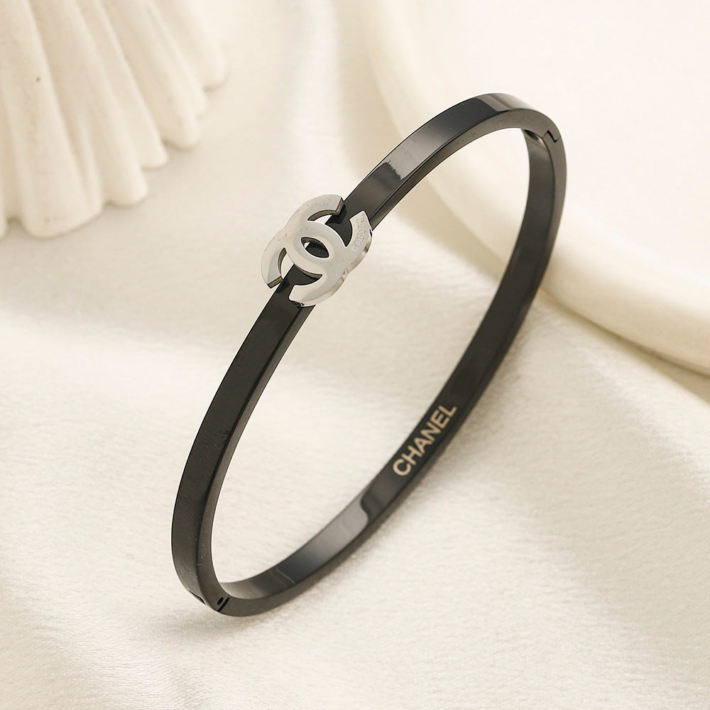 304 Stainless Steel Slim Interlocking-C Bangle Bracelet - Style Options