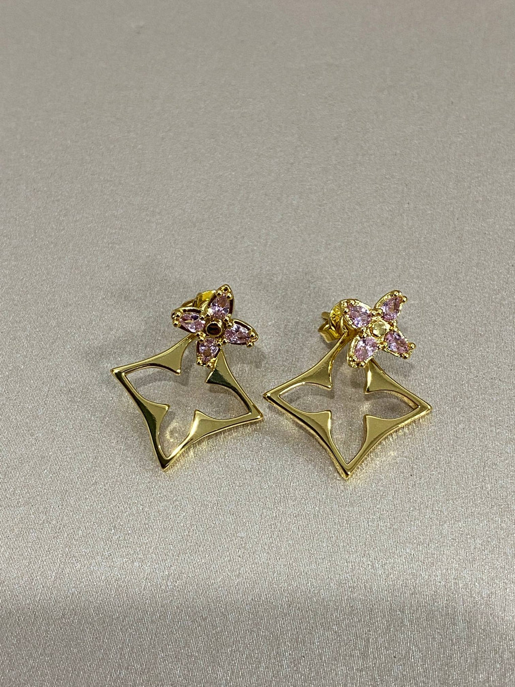 Pink Flower & Openwork Floral Stud Earrings