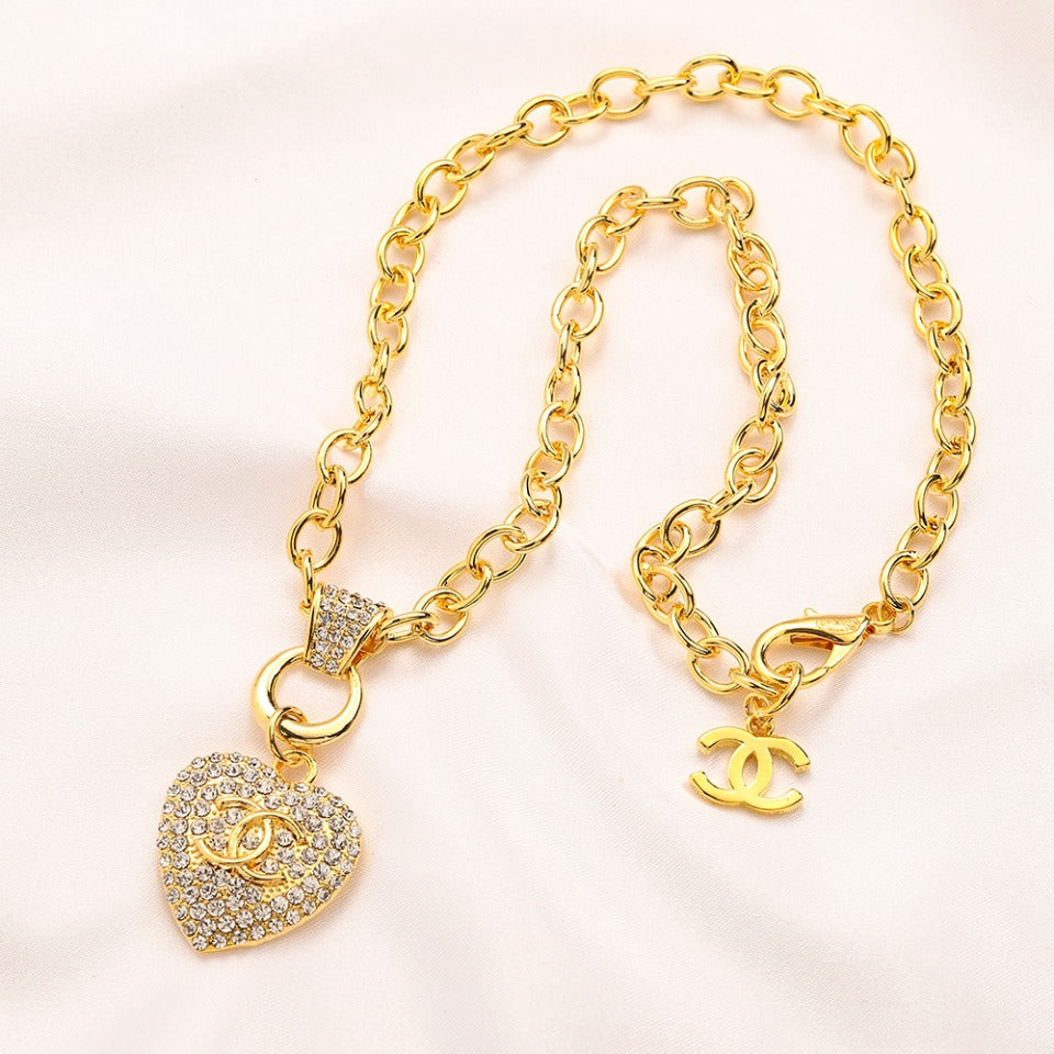 Alloy Pave Heart Earrings & Necklace Collection